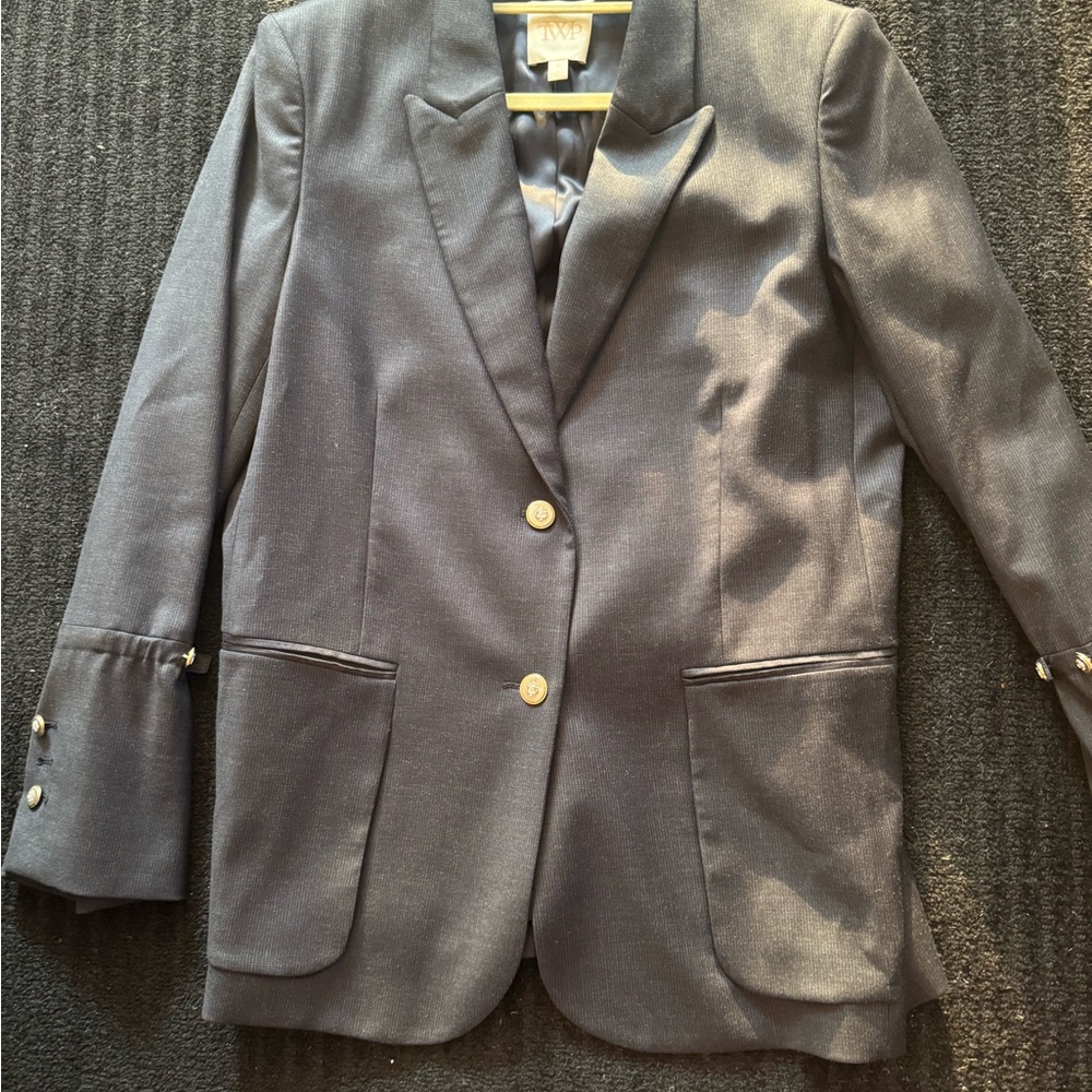 TWP Mo Wool-Blend Oversized Blazer Indigo Charcoal Pinstripe Size S New w/o Tags - Picture 4 of 10